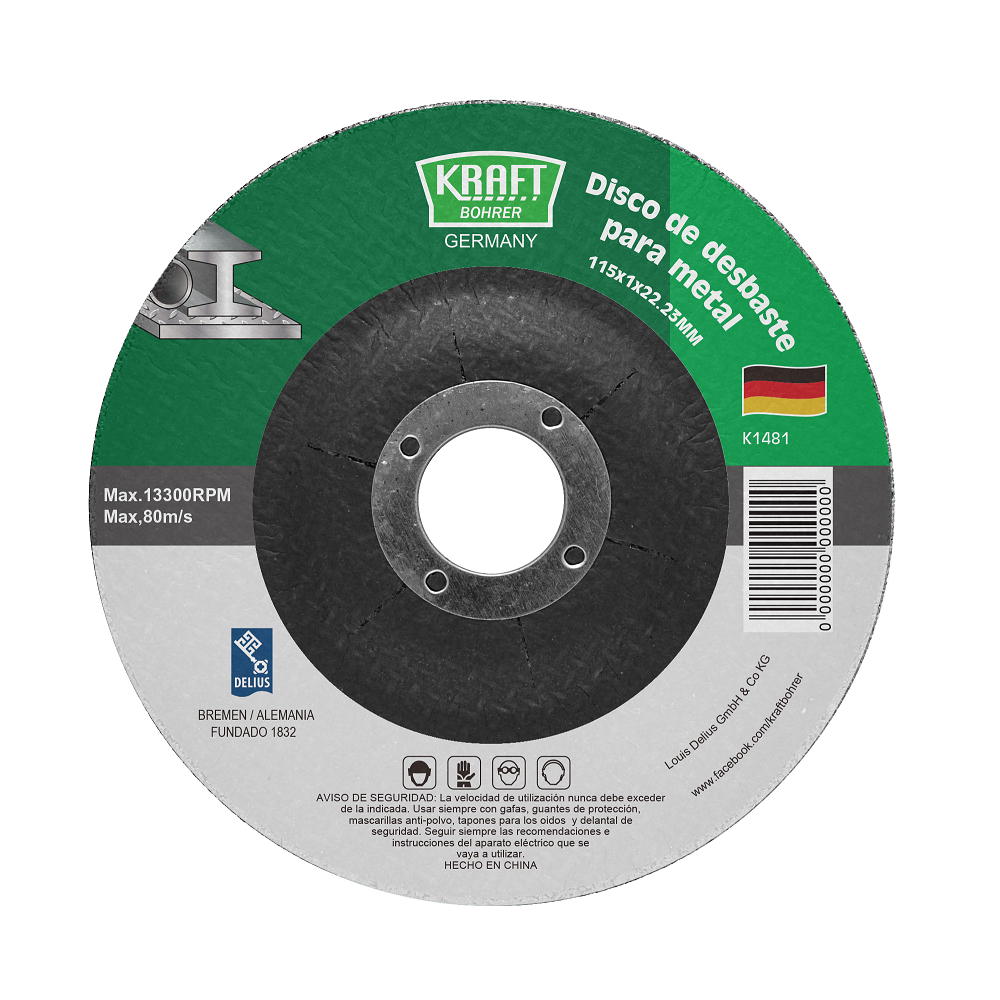 DISCO DE DESBASTE PARA METAL (Medidas en Milímetros) KRAFT BOHRER