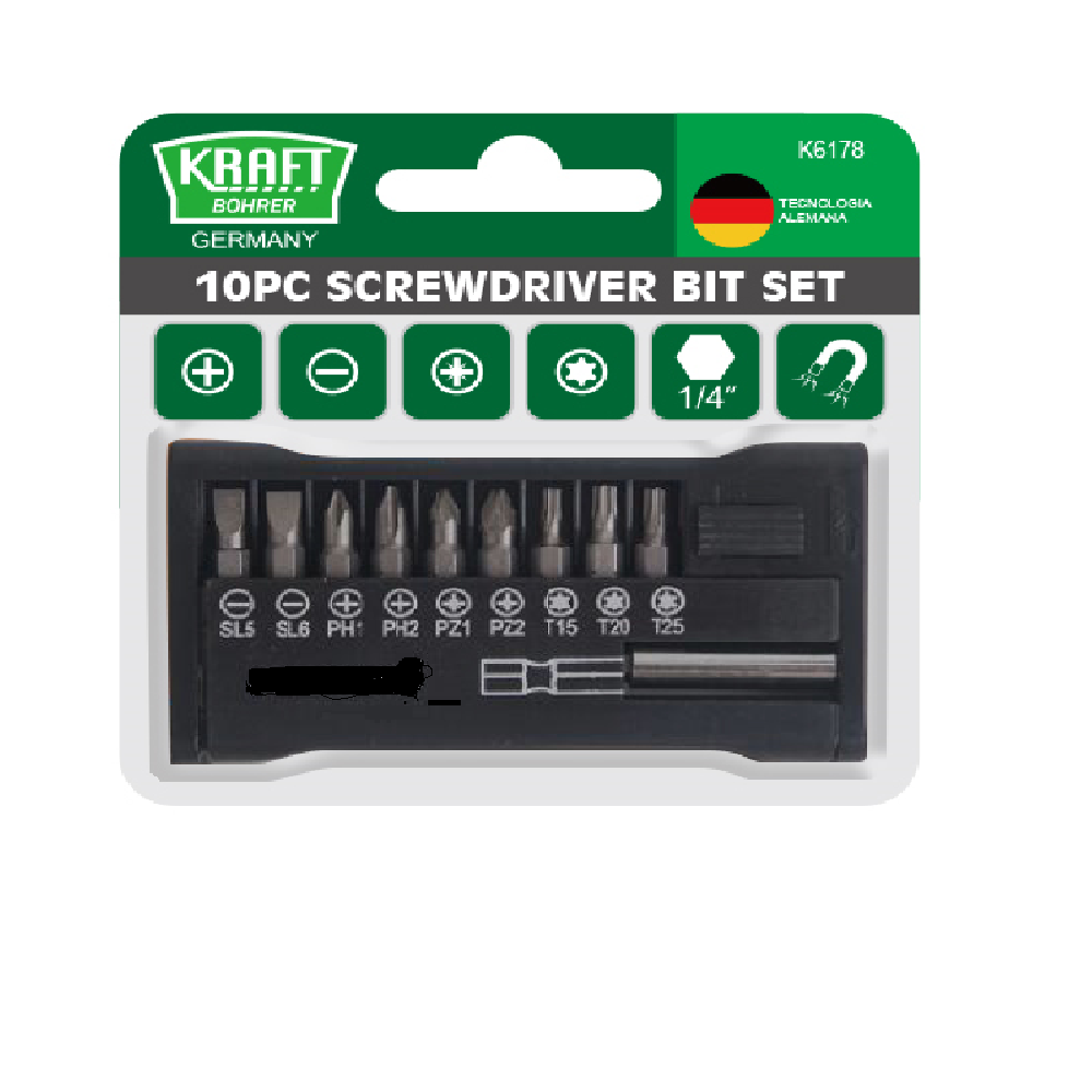 JUEGO DE 10 PUNTAS DE DESTORNILLADOR KRAFT BOHRER